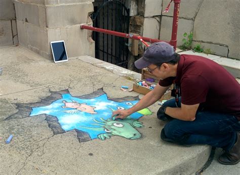 David zinn - 10/10/2012 10:19am BST. David Zinn makes streets a little brighter, if only for a few hours. The chalk artist has become known in his hometown of Ann Arbor, America, for his brightly coloured ...